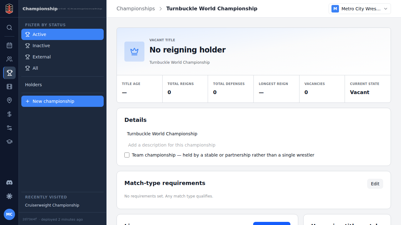 The created championship's detail view