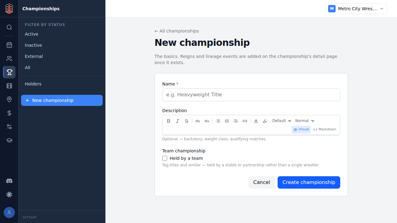 The empty New championship form