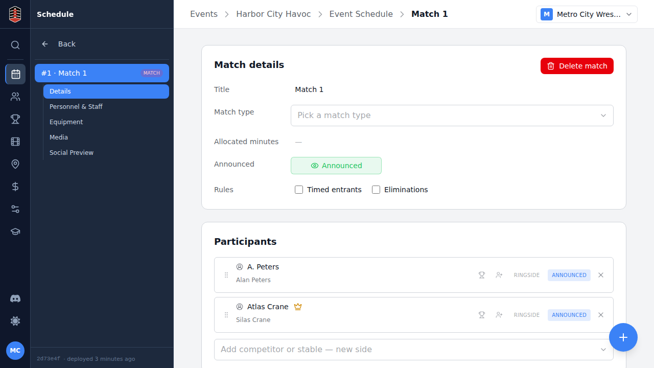 A match with competitors booked on two sides
