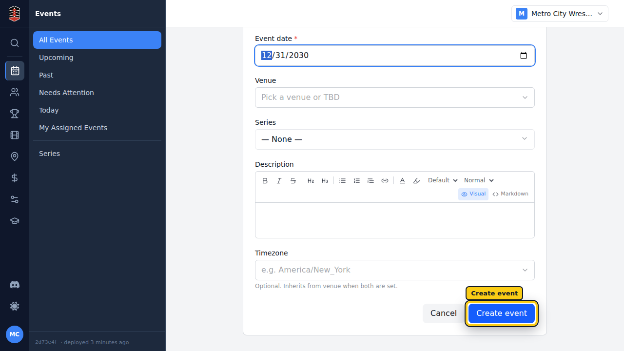 The form filled in, ready to create