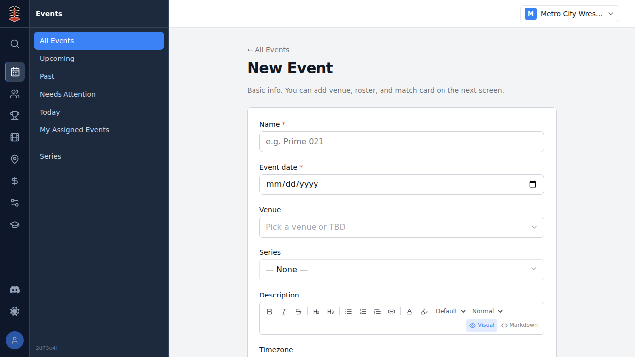The empty New Event form