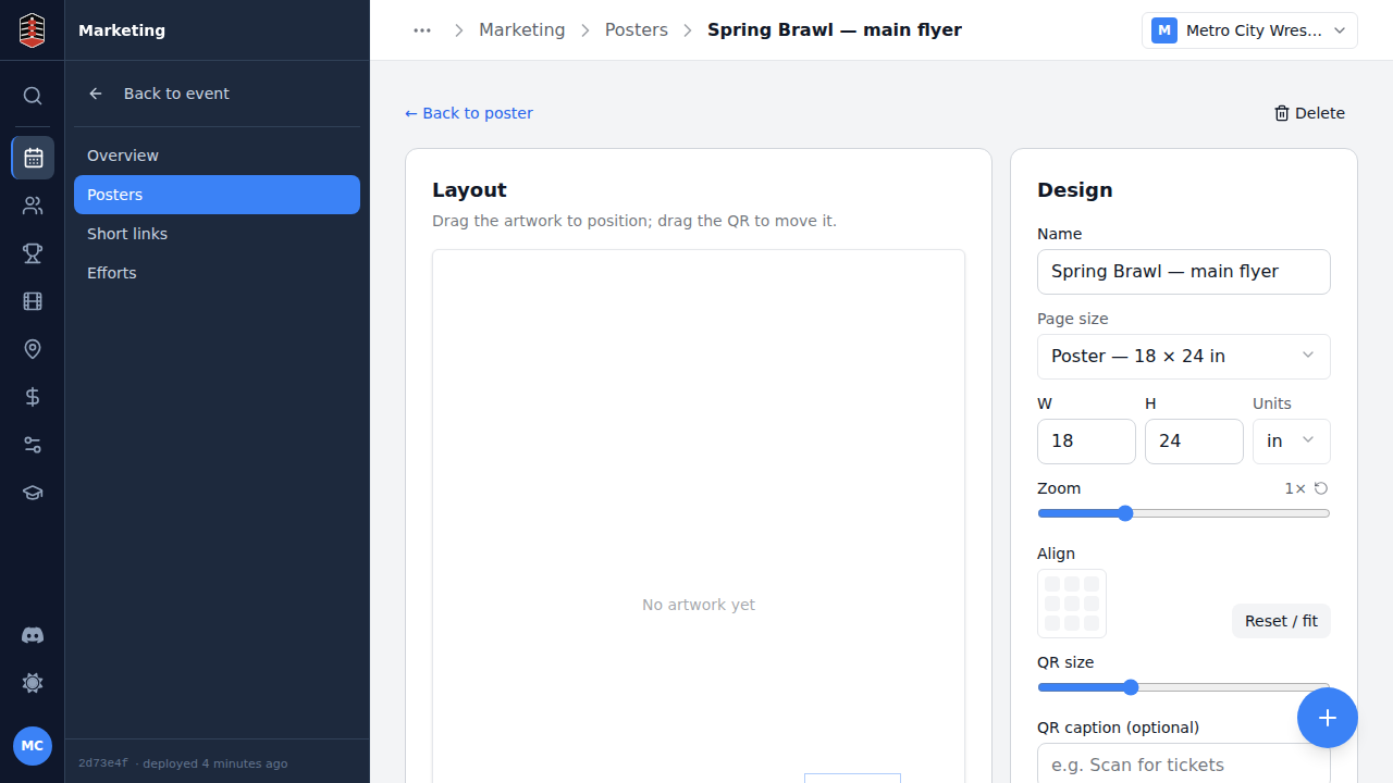 The poster editor with its design and tracked-run tools