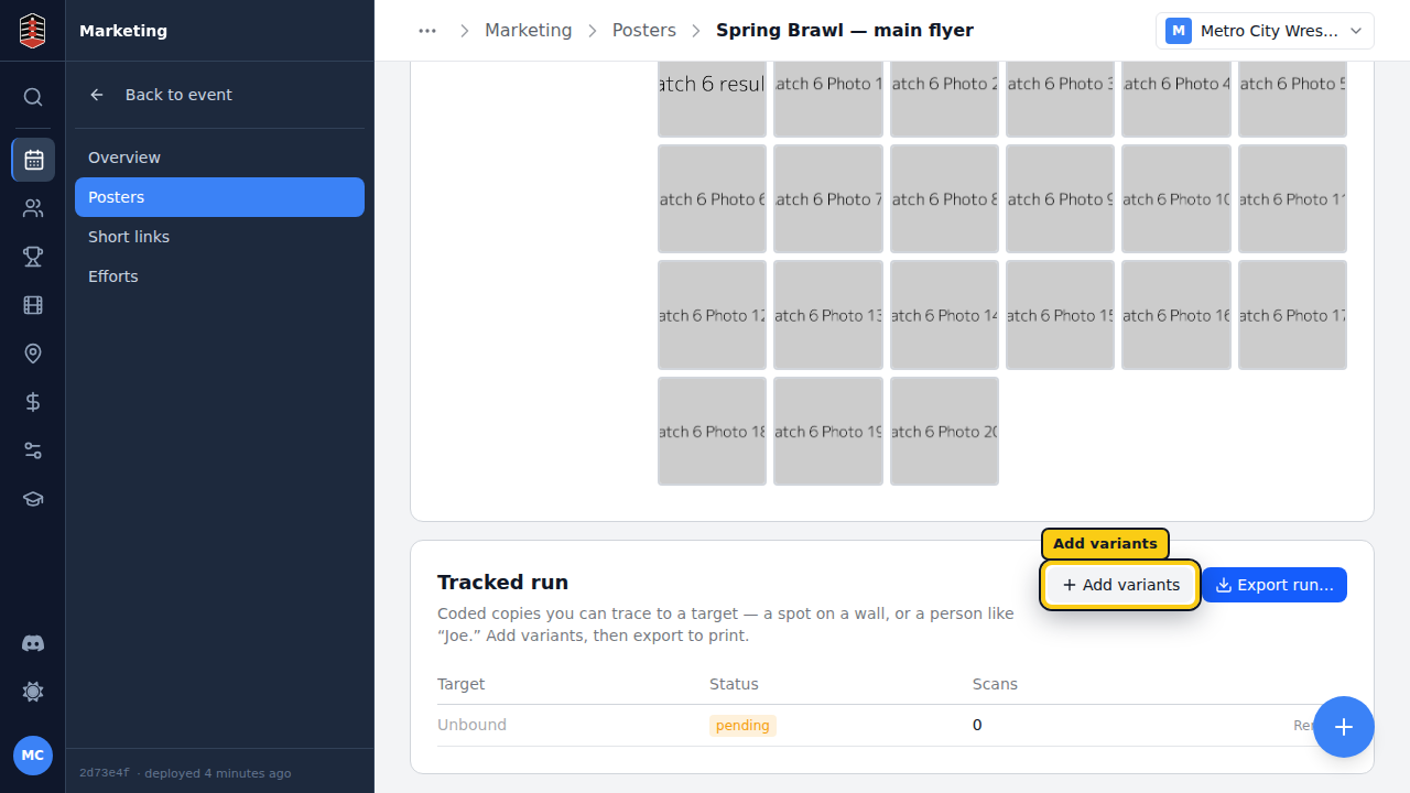 A coded copy in the tracked run, pending and unbound