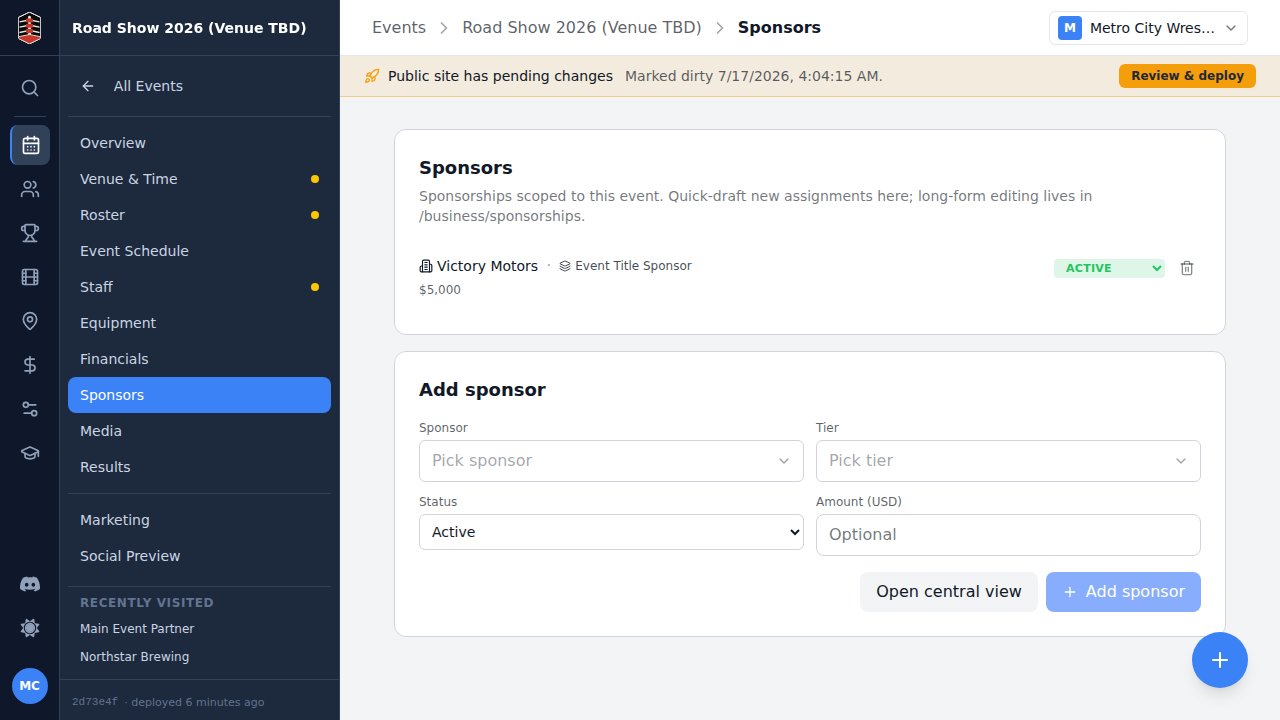 An event's Sponsors tab
