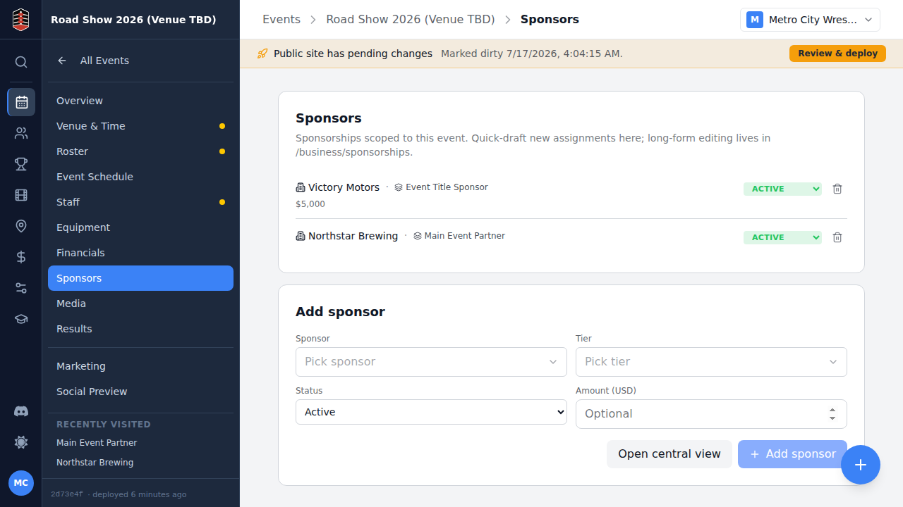 The sponsorship listed on the event